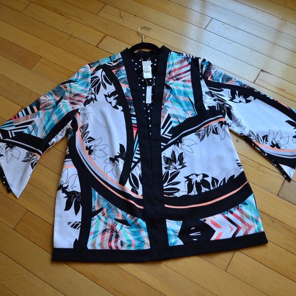 Chicos Chico's Reversible Black Multi Kimono Cardigan Jacket Size 3 XL NWT - Picture 2 of 14